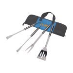 3-delige rvs barbecueset: spatel,vork en vleestang - licht blauw