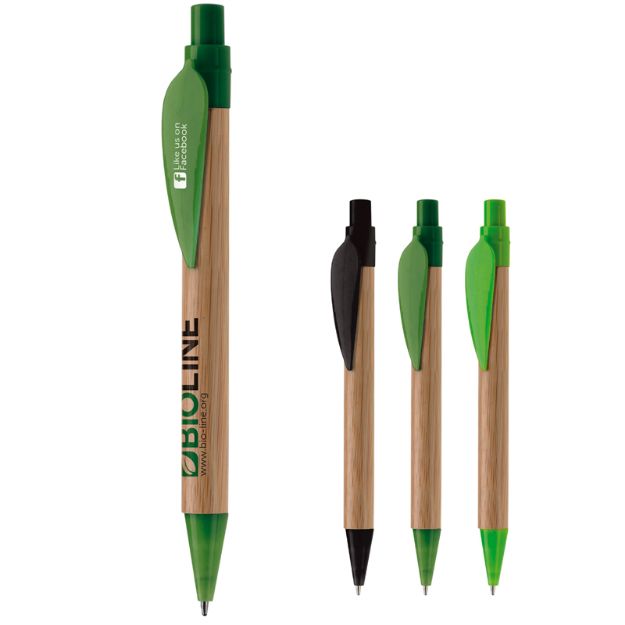 bamboe balpen eco leaf zwartschrijvend