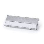aluminium naamspeld met vervangbaar papier. - zilver