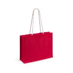 strandtas van jute en katoen, lange hengsels - rood