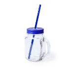 glazen mok met rietje 500 ml - blauw