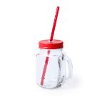 glazen mok met rietje 500 ml - rood
