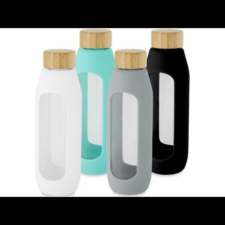 fles van 600 ml in borosilicaatglas siliconen grip