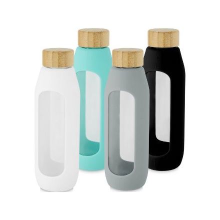 fles van 600 ml in borosilicaatglas siliconen grip