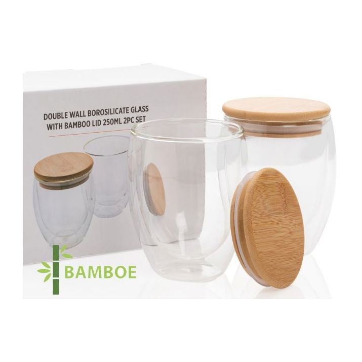 dubbelwandig borosilicaatglas bamboe deksel 250 ml