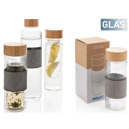 dubbelwandige borosilicaat glazen drinkfles 360 ml
