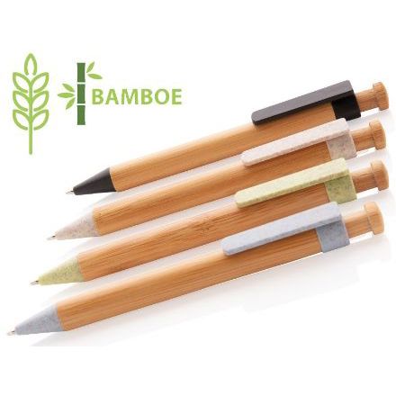 bamboe pen met tarwestro clip blauwschrijvend