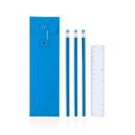 pennenset, 3 potloden met gom en liniaal - blauw