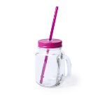 glazen mok met rietje 500 ml - fuchsia