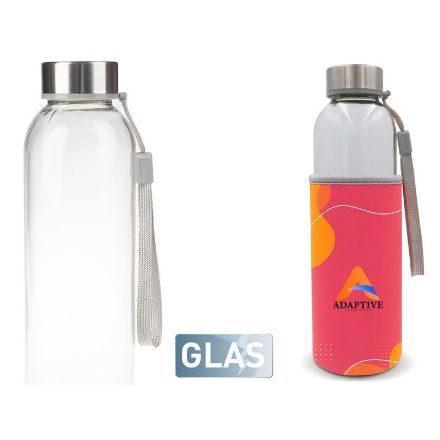 waterfles glas met custom-made sleeve 500ml