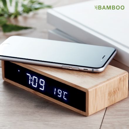 bamboe alarmklok en draadloze oplader moro