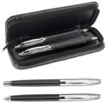 metalen balpen en rollerpen in een pu etui