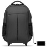 laptoprugzak met trolleyhandvat en wieltjes.
