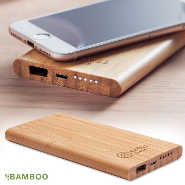 draadloze bamboe powerbank 6000 mah