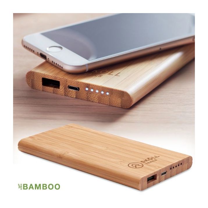 draadloze bamboe powerbank 6000 mah