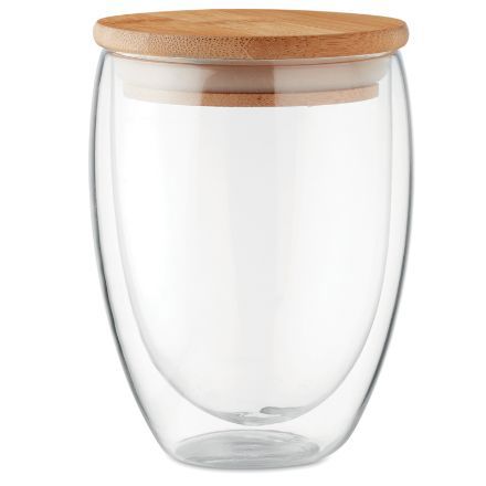 dubbelwandig drinkglas met bamboe deksel 350 ml