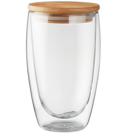 dubbelwandig drinkglas met bamboe deksel 450 ml