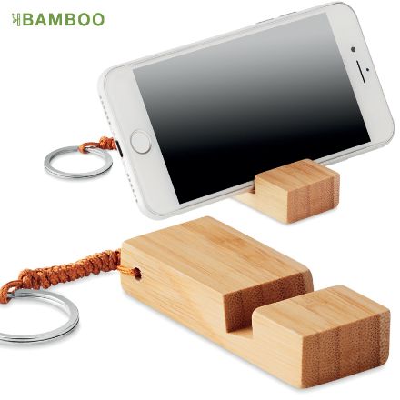 bamboe sleutelhanger en telefoonstandaard