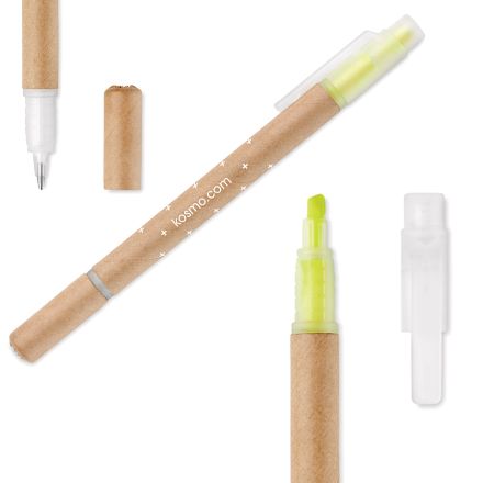 2-in-1 kartonnen balpen en highlighter duo