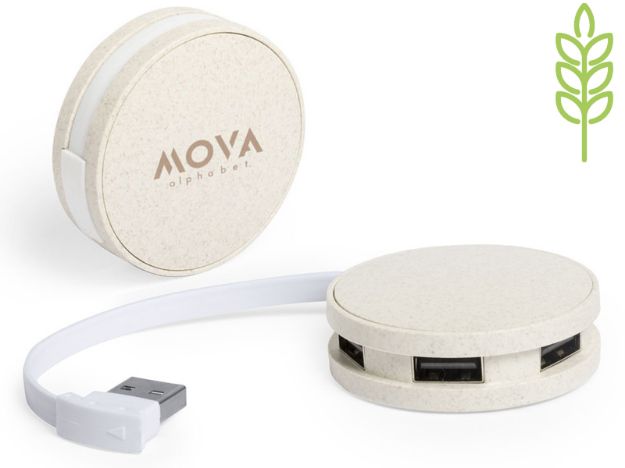 usb hub van bamboevezel brunox 4 poorten usb 2.0