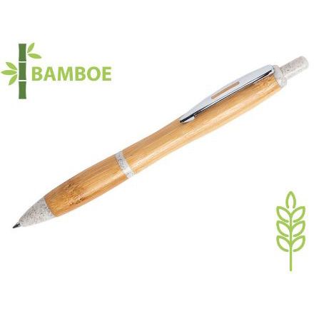 pen patrok van bamboe/tarwestro blauwschrijvend