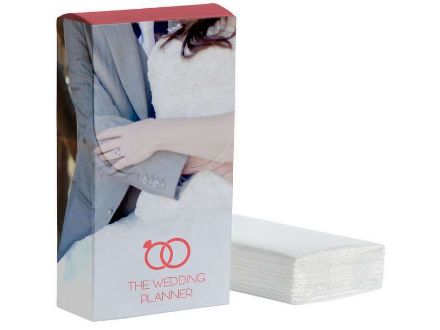 zakdoekjes in doosje. all over full colour bedrukt