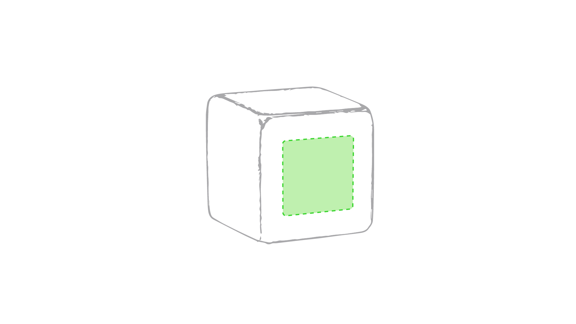 Op een zijde van de kubus (3 x 3 cm)
