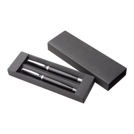 pennenset met aluminium balpen en roller pen. - zwart