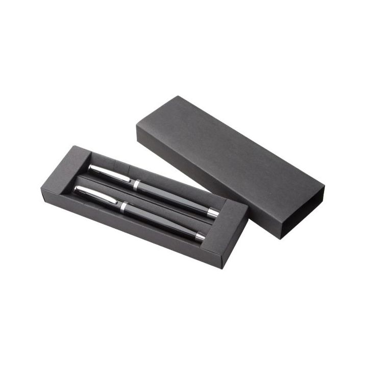 pennenset met aluminium balpen en roller pen. - zwart