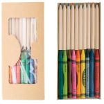 set van 10 kleurpotloden en 9 waskrijtjes.