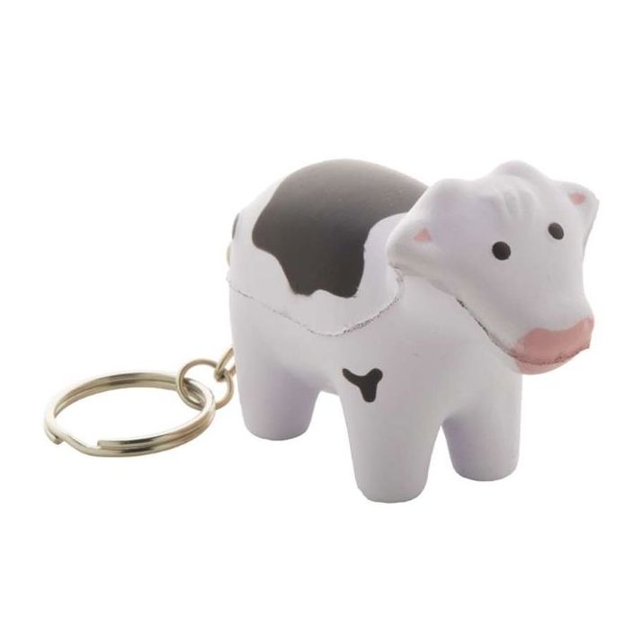 anti-stress sleutelhanger in de vorm van een koe.