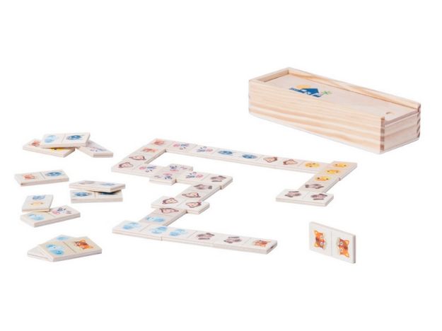 houten domino spel met dierenplaatjes.