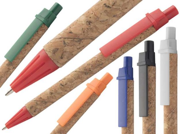 balpen van kurk en recycled papier.blauwe inkt