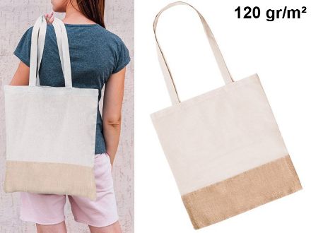 jute en katoenen tas met lange hengsels
