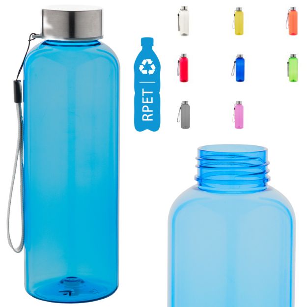 rpet sportfles met rvs dop en draagriem pembar