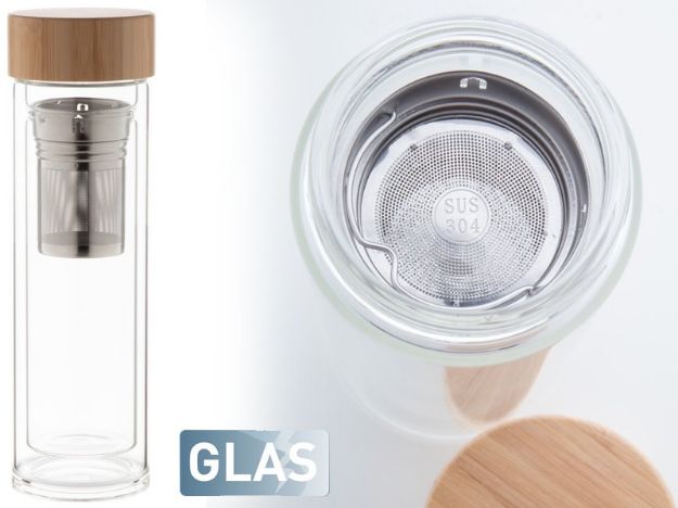 thermosfles van borosilicaatglas met thee-ei 420ml