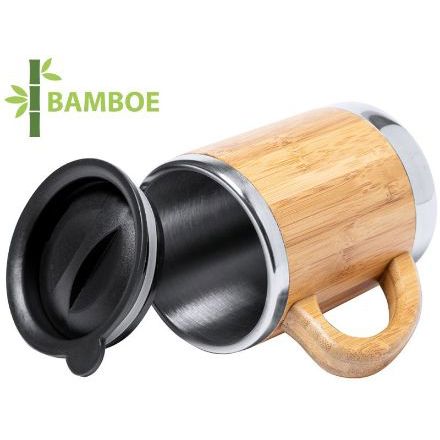 dubbelwandige rvs en bamboe thermosbeker 300 ml