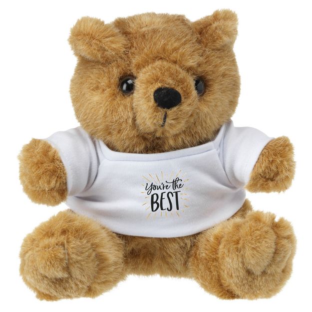 pluche beer 18 cm met wit t-shirt.