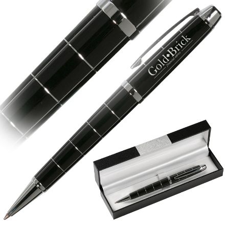 blauwschrijvende balpen met metalen accenten.