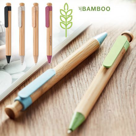 balpen van bamboe/tarwe blauwschrijvend