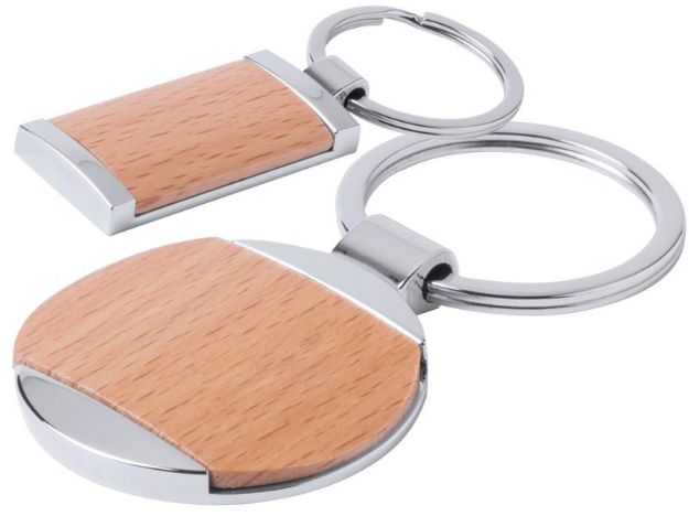 sleutelhanger van hout en metaal. vitolok