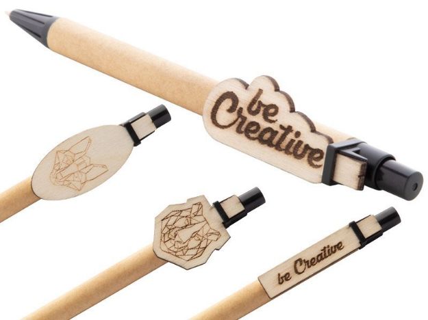 pen van recycled papier/houten clip blauwe inkt