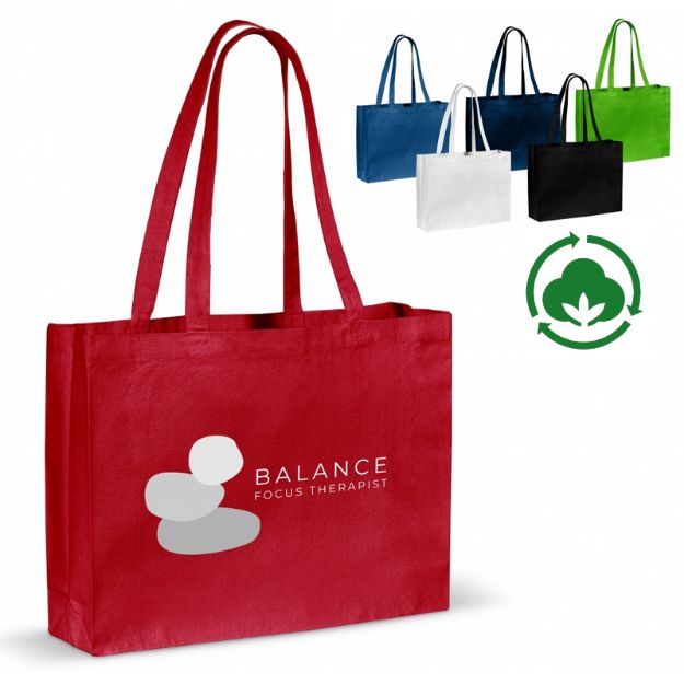 draagtas gerecycled katoen met bodem 140g/m2