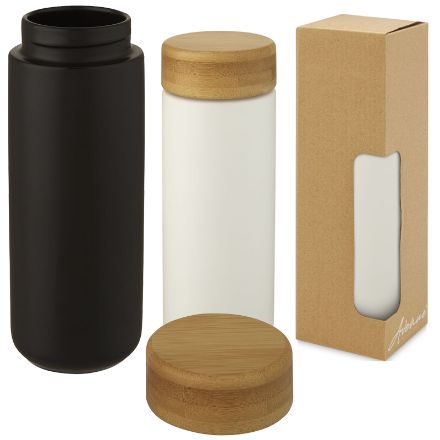 lumi keramische beker met deksel van bamboe 300 ml