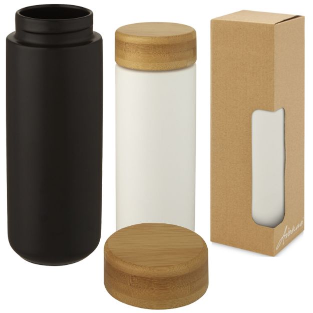 lumi keramische beker met deksel van bamboe 300 ml