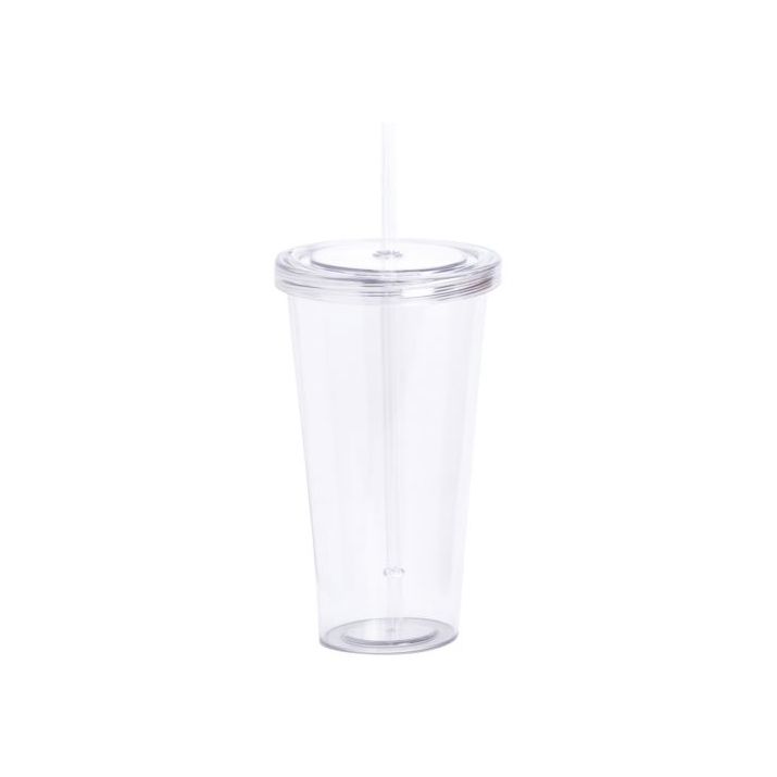 transparante plastic beker met rietje 750 ml - wit