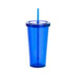 transparante plastic beker met rietje 750 ml - blauw