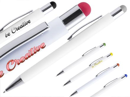 touchpen met gegraveerd logo blauwschrijvend
