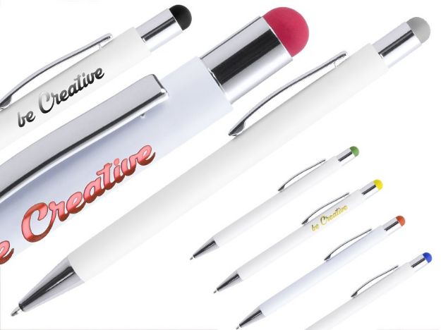 touchpen met gegraveerd logo blauwschrijvend