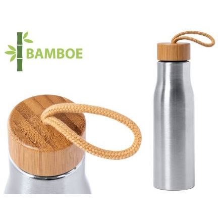 rvs drinkfles met bamboe deksel 600 ml dropu